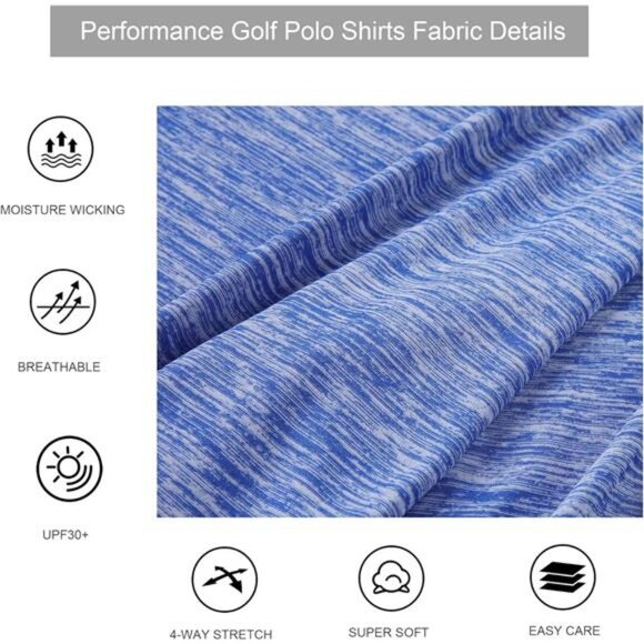 Mens Golf Shirt Moisture Wicking‎ Quick-Dry Short Sleeve Casual Polo Tshirts - Picture 5 of 5